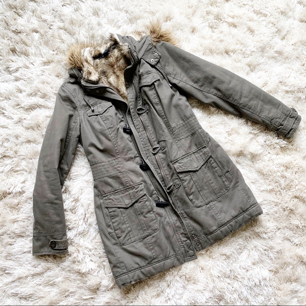 INC Fur Lined Heavy Cargo Parka Coat Jacket
